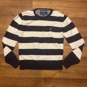 American Eagle Sweater Mens M Navy Stripes Knit Y2K Pullover
